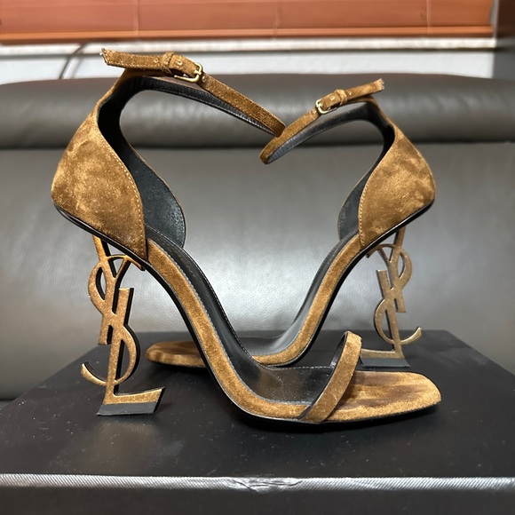 SAINT LAURENT SUEDE BROWN OPYUM HEELS - Picture 2 of 12